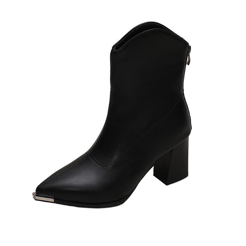 2025 Internet-Berühmtheit Explosion spitz zulaufender dicker Absatz High Sense kleine kurze Stiefel Damen Herbst und Winter High Heels kleine französische kleine Stiefeletten
