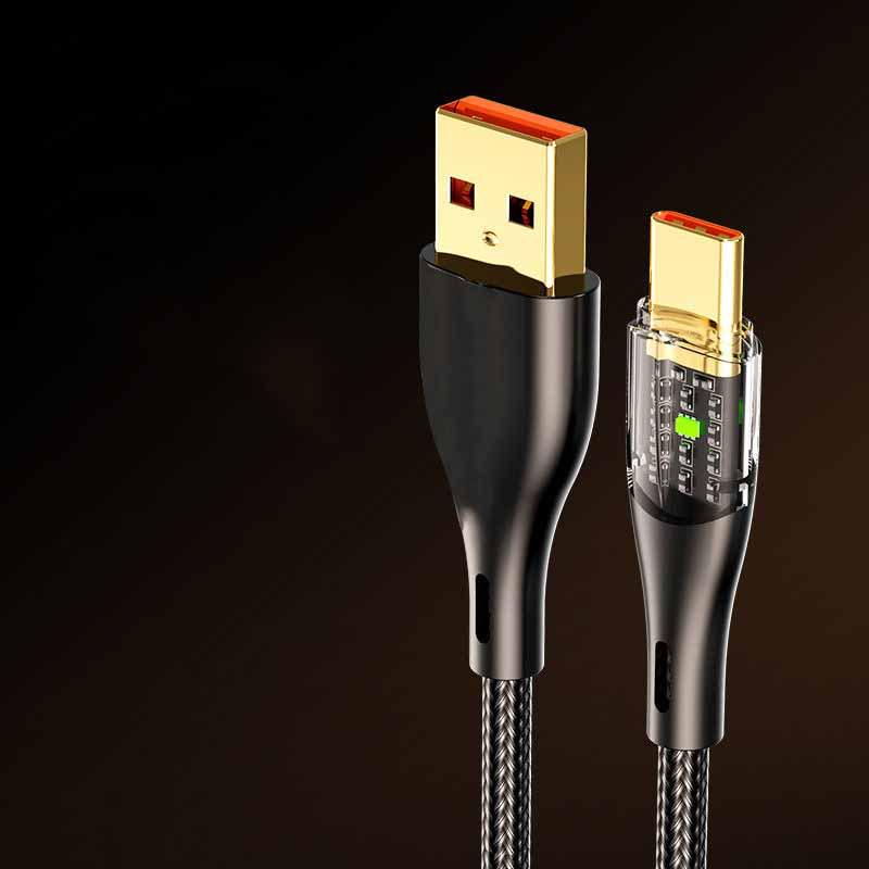 120W Transparent Braided Super Fast Charging Cable, Dual Type-C & Apple PD Compatible, for Huawei, Cross-border Style