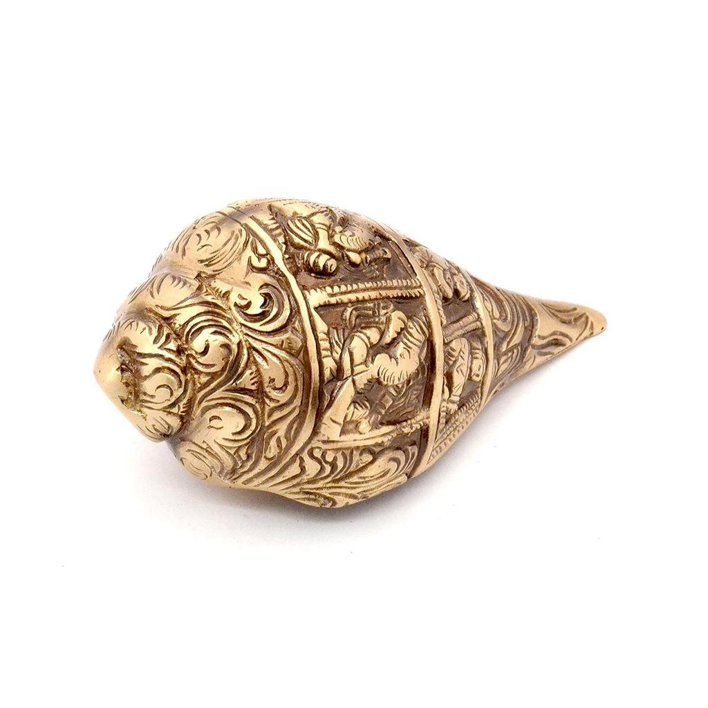 Ganesha Carving Brass Shankh Showpiece, Attractive Brass Conch for Temple/Home, Shankh for Pooja, Mandir Decorations Items, Standard, Pack of 1