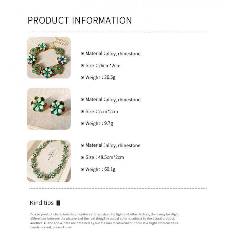 Vintage-Inspired Floral Pendant Necklace Set With Enamel Drip Detail Alloy Chain Women Retro Chic Locket Jewelry
