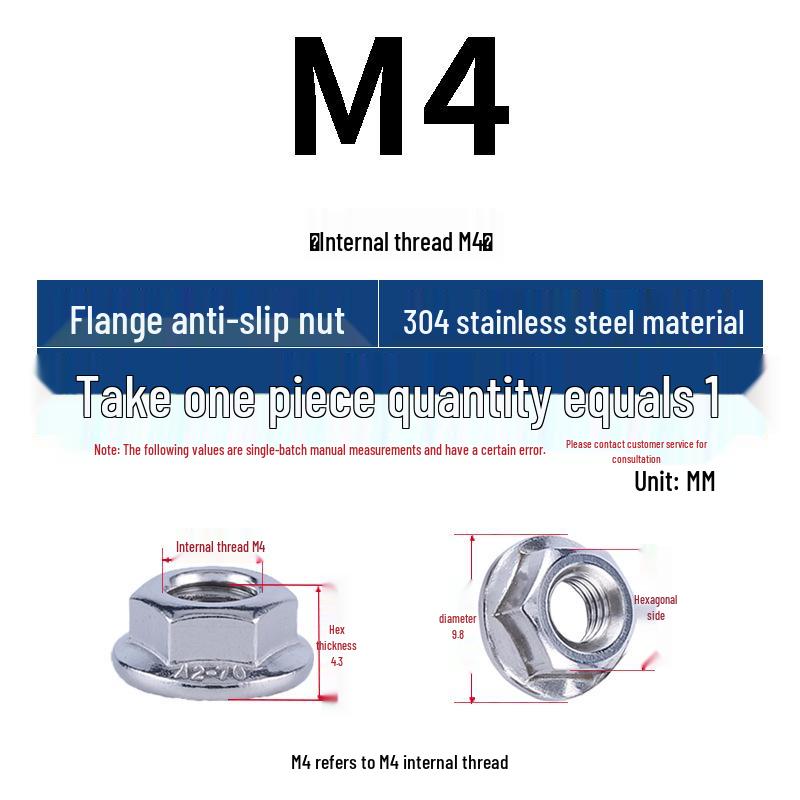 304 Stainless Steel Hex Flange Nut with Anti-Slip Washer, M3-M16