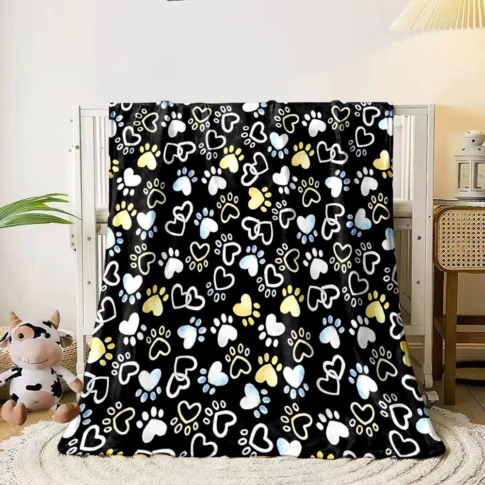 Colorful Paw and Heart Pattern print blanket soft and cozy perfect for the living room bed sofa or a nap,gift