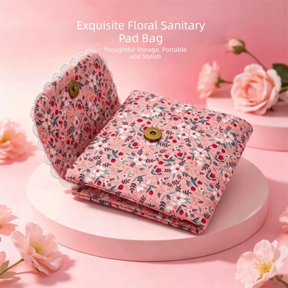 Three-fold Cosmetic Bag Floral Data Cables Organizer Portable Coin Purse for Students Girls