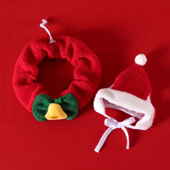 2Pcs/Set Cat Christmas Suit Soft Plush Fabric Rich Christmas Elements Small Pet Christmas Attire Red Green Pet Outfit