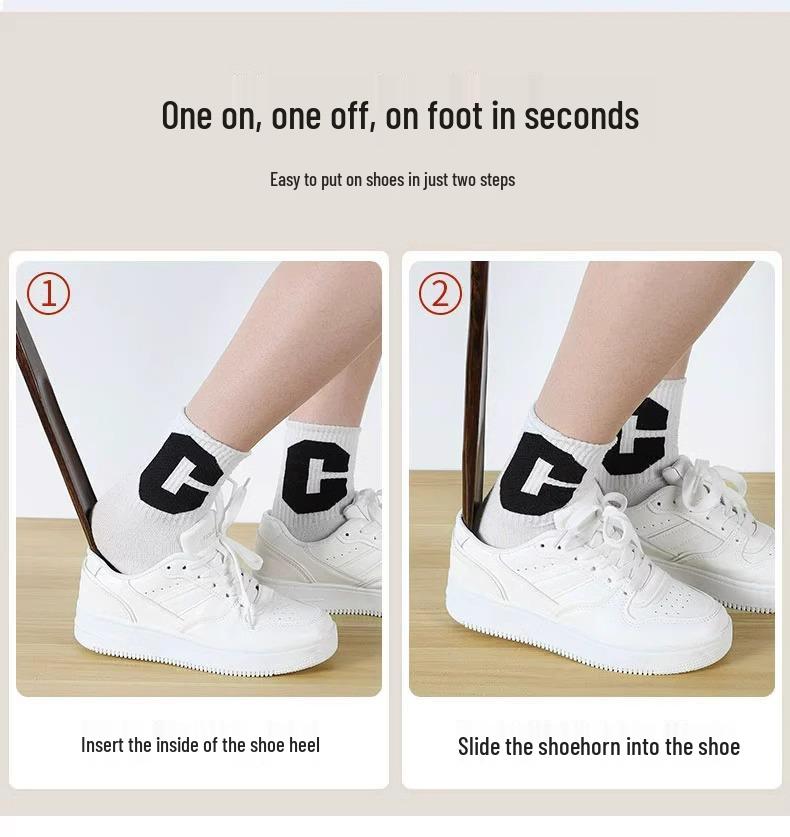 Solid Wood Extended Handle Shoehorn for Pregnant Women & Elderly – Easy Shoe Access