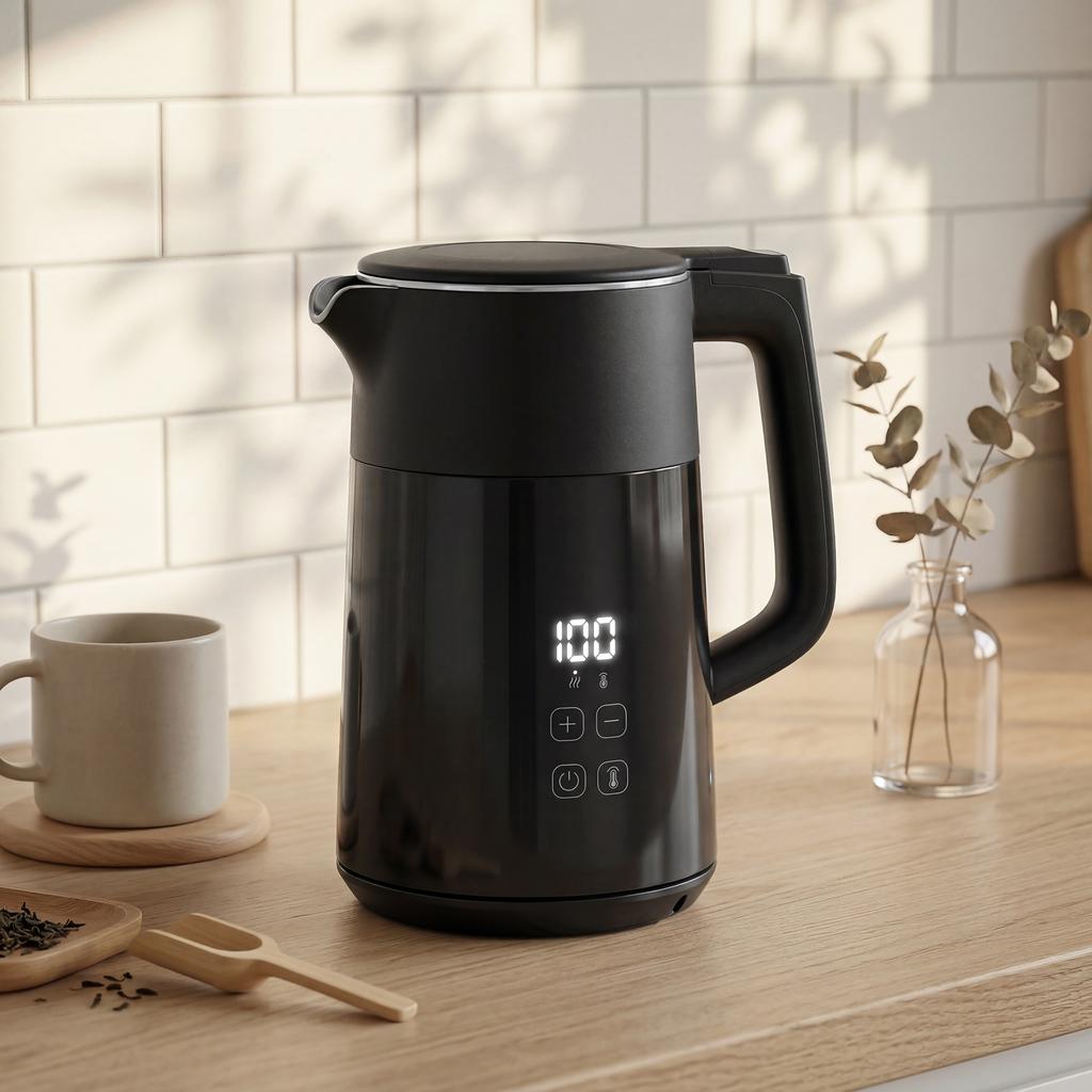 Electric Kettle, 1.7L Fast Boil 3kW Water Kettle with UK Strix Thermostat, LED Display, Keep Warm Function, Black