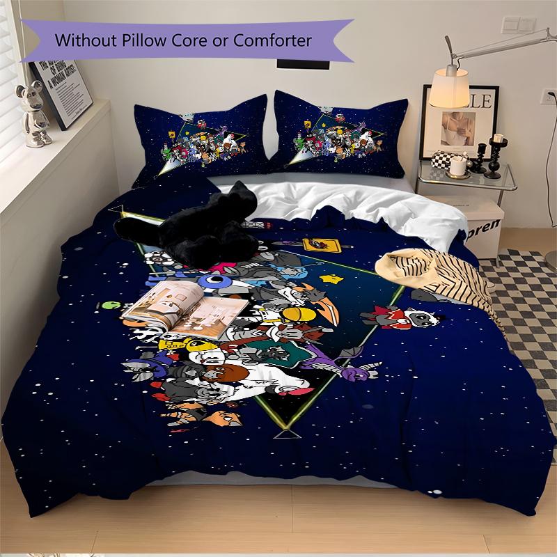 Space Cat Parade Printed 3pcs Bedding Set Soft Microfiber 1 Duvet Cover And 2 Pillowcases Home Bedroom Decor Xmas Gift K1594