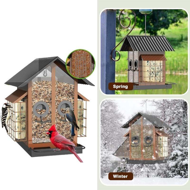 Outdoor Hanging Bird Feeder with Perch Large Capacity Feeding Station for Garden and Yard