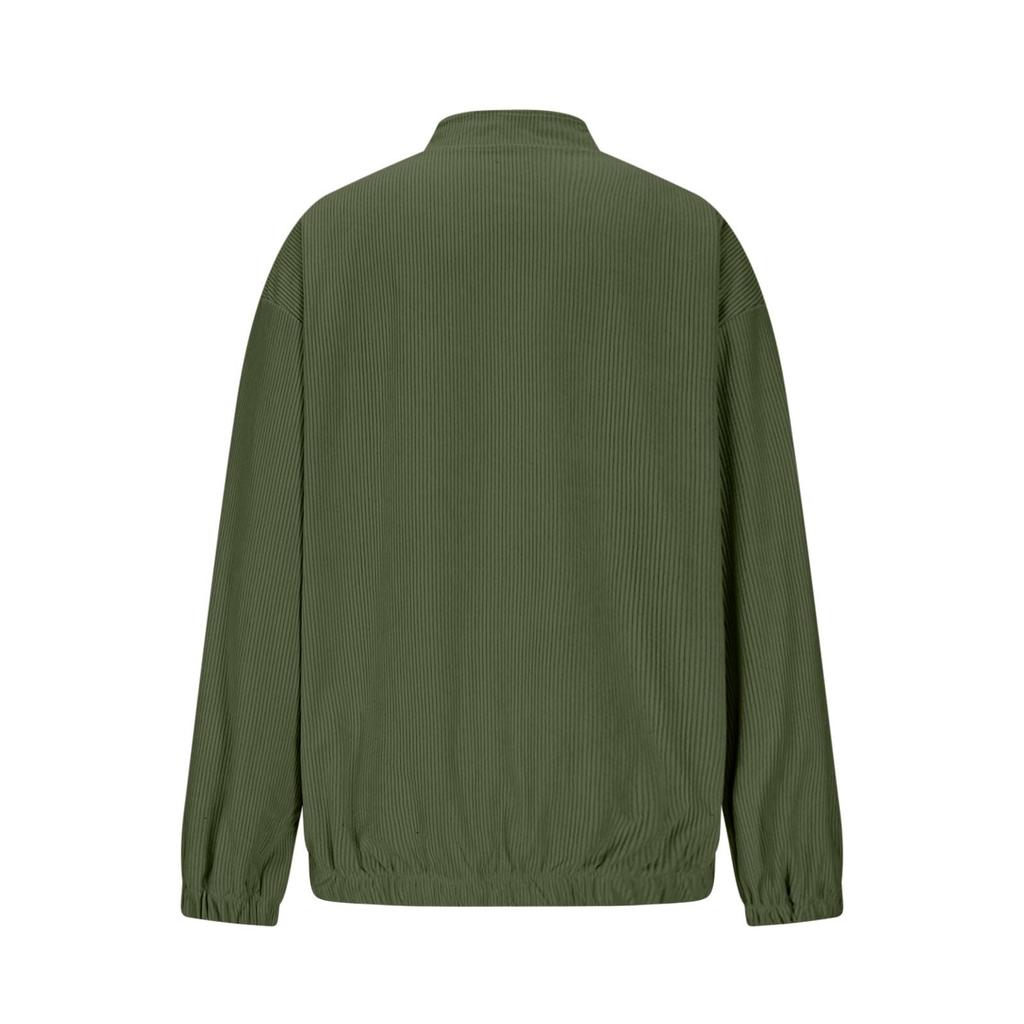 Women's Fashionable Solid Color Long Sleeved Button Jacket With Baseball Stand Up Collar Pocket Casual Jacket