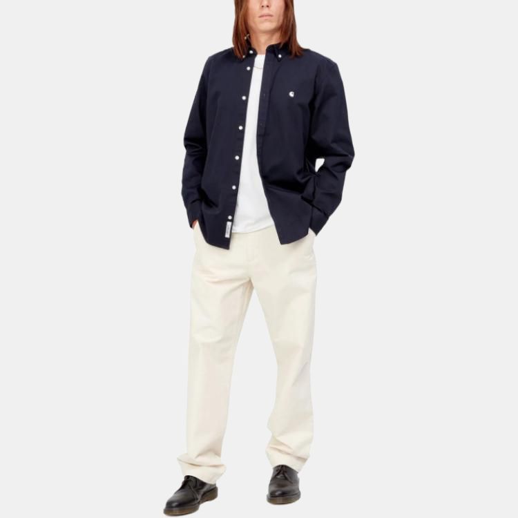 Carhartt WIP Solid Color Logo Embroidered Single-Breasted Shirt Men shirts Dark-Blue I0233390COXX