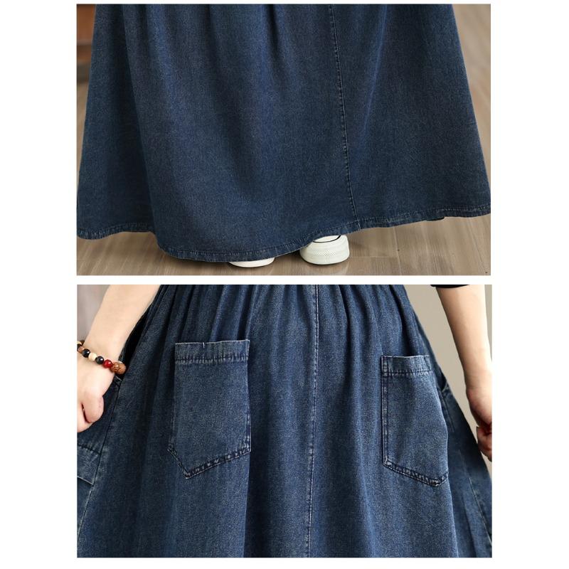 DIMANAF 2026 Autumn Winter Women Plus Size Denim Long Skirts Trousers Bottoms Cotton Loose Casual Oversize Denim Blue Skirt