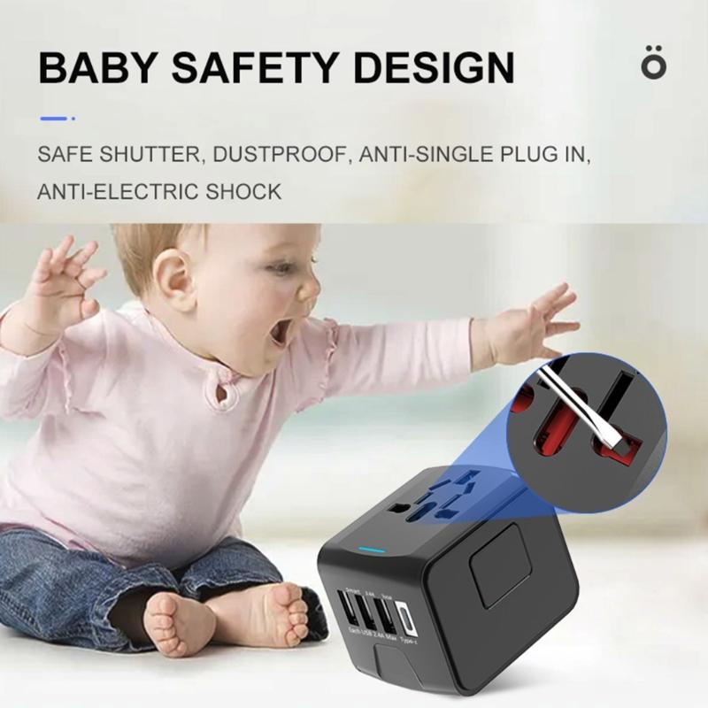 Napájecí adaptér, celosvětový univerzální adaptér, 3 USB zástrčky do zásuvky