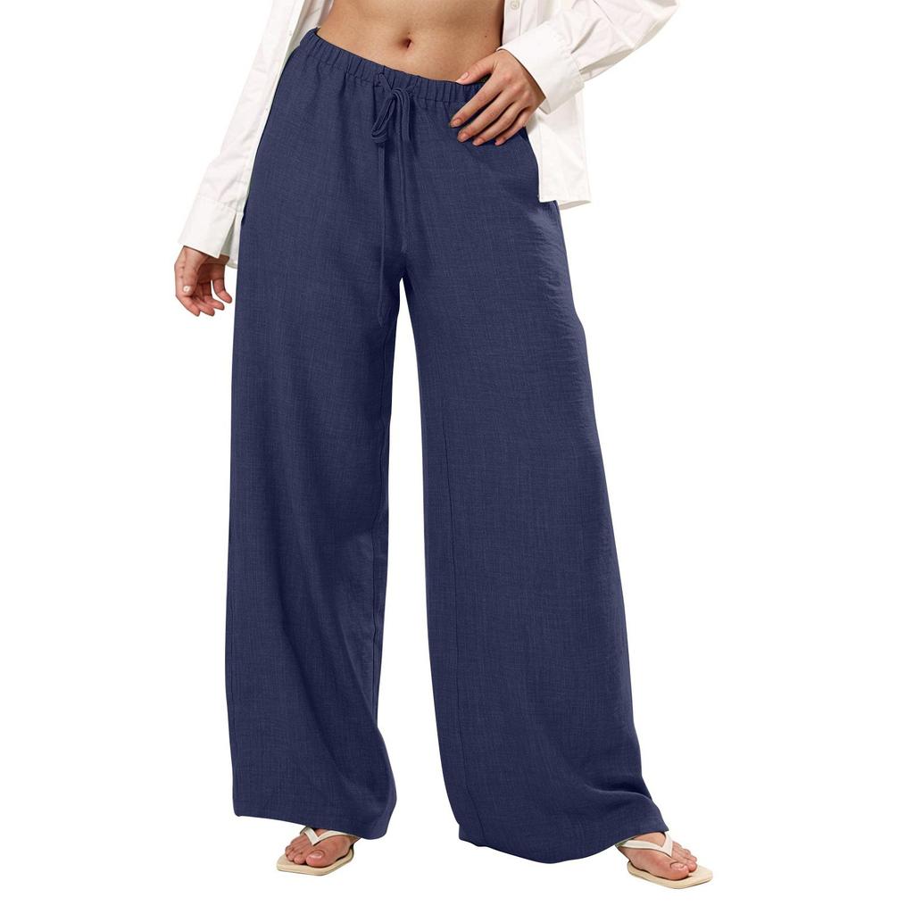 Damen Farbe Elastische Taille Taschen Locker Lässig Hosen für den Alltag