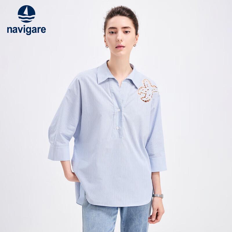 

Navigare Women s Cotton Loose Fit Embroidered Shirt