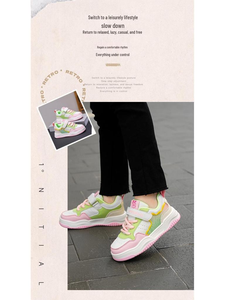 Bobodou Girls' Breathable Leather Canvas Shoes - Versatile Casual Sneakers for Spring and Autumn