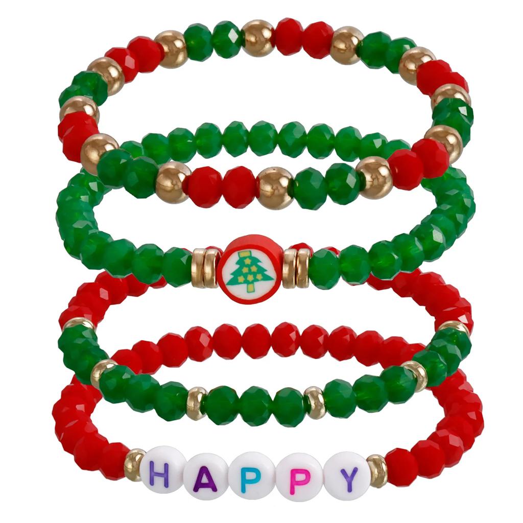 Y2K Polymer Clay Stackable Bracelet Set For Women Santa Claus Tree Elk Deer Snowflake Charm Beaded Bangle Christmas Jewelry