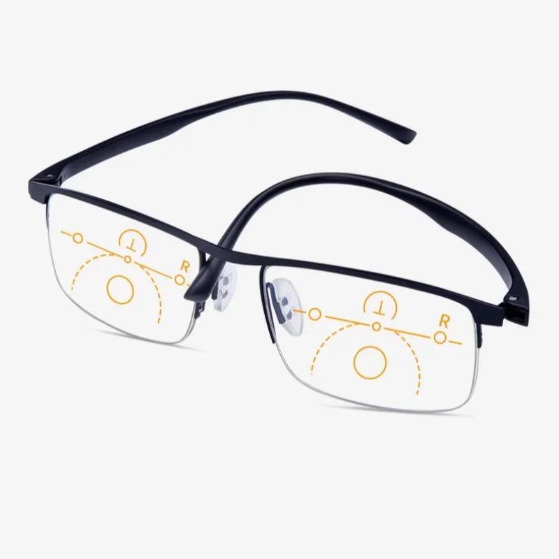 Anti Blue Light Ultra Light TR Metal Frame Multi Focus Reading Spectacles Dual-purpose Presbyopia OpticalGlasses for Both Near and Far Use