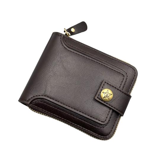 Men Faux Leather Wallet Large Capacity Wallet with ID Window Zipper Button Vintage Front Pocket Anti-Theft Multi-Slots Credit Card Holder
