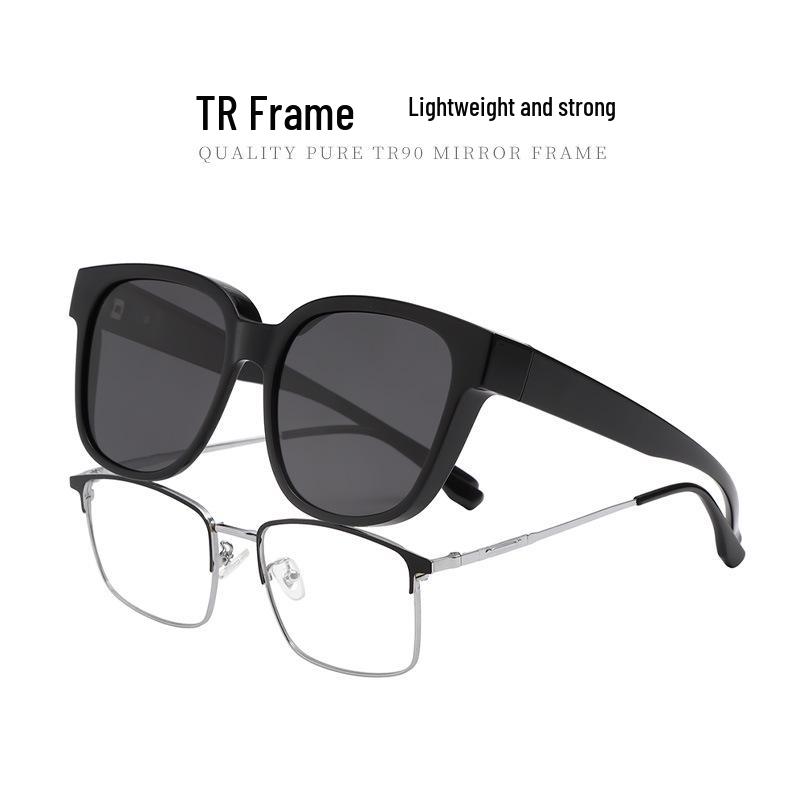 Stylish UV Protection Polarized Clip-On Sunglasses for Women - Large Frame & Color-Changing, Compatible with Myopia Glasses