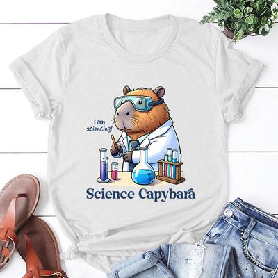 Neues I Am Sciencing Wissenschaft Capybara Buchstaben Print T-Shirt Damenmode Lässig Sommer Cooles Shirt Unisex Kurzarmshirts T-Shirt