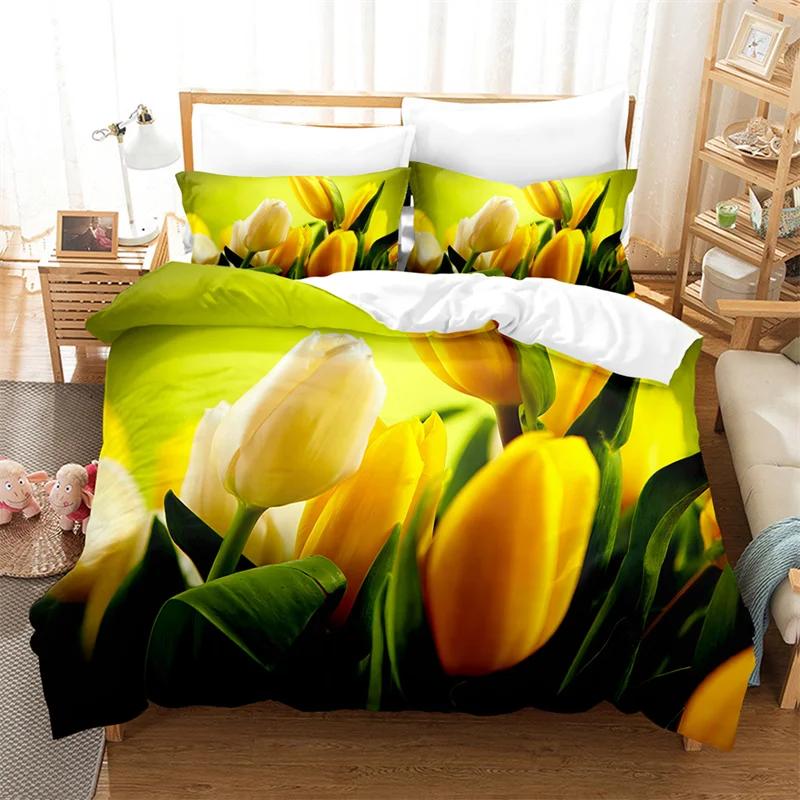 Tulip Quilt Cover 220x240 Duvet Cover Set Double bed 200x200cm 3D Flower King Bedding Sets Twin Size 3PCS 2PCS Single 140x210