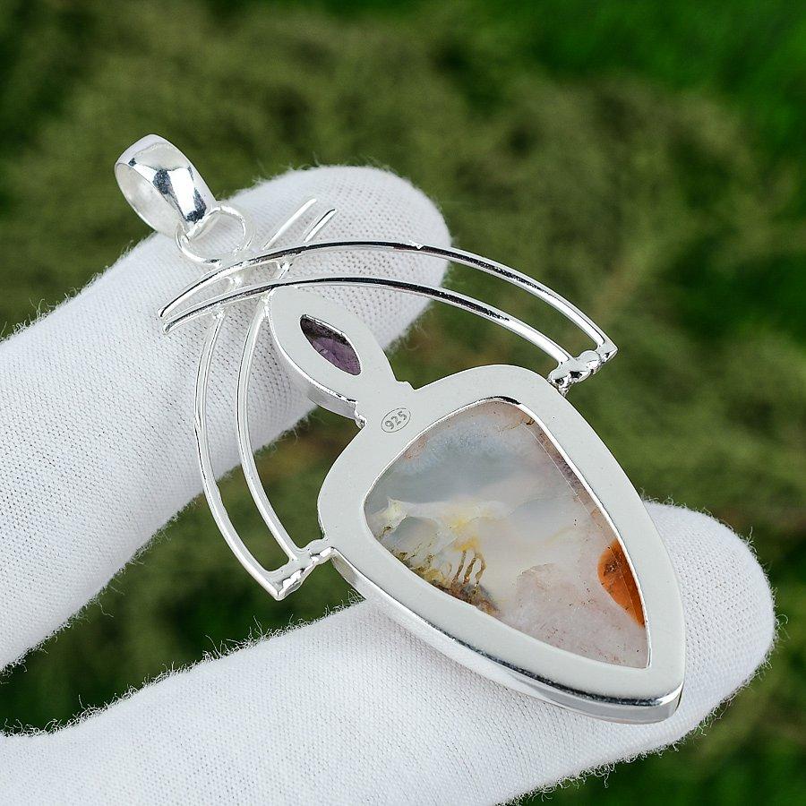Sisters Day Deal Sterling Silver Crazy Lace Agate Gemstone Amethyst Boho Pendant