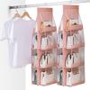 2pcs 8 Pockets Hanging Purse Handbag Organizer Clear Hanging Shelf Bag Collection Storage (Pink*2)