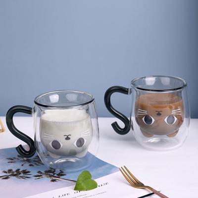 1 tasse à café créative en forme de chat à double paroi en verre de 280 ml
