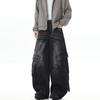 Jeans Larghi Unisex a Vita Media Deostrutturati Vestibilità Larga Vintage Americano Lavato Baggy in Denim Pantaloni Rilassati Lunghi Fino a Terra