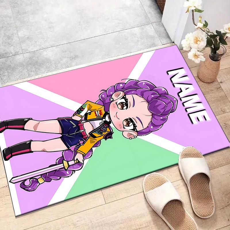 Custom KPop Demon Hunters Mat Personalized Name, Polyester Washable Indoor Entryway Rug, Gift for Christmas, Easter, Thanksgiving Day