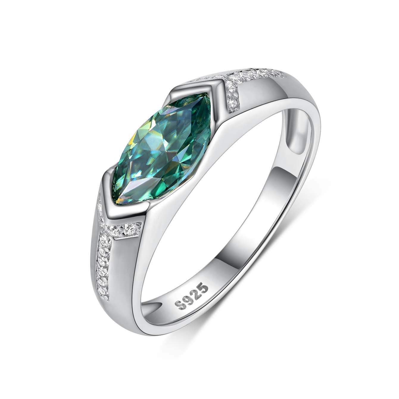 Серебряное кольцо S925 с зеленым муассанитом 1 карат, огранка маркиз, тонкое ювелирное изделие 6 серебряный