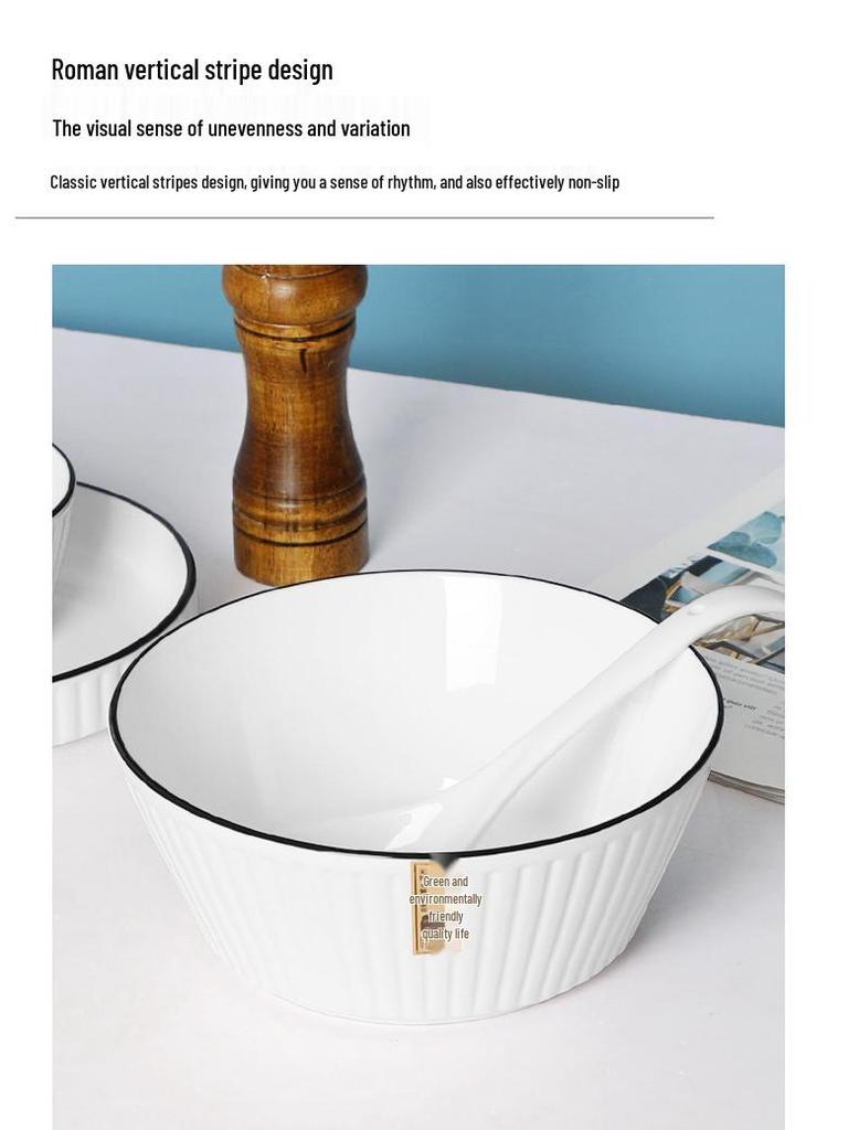 Set of 2 Large 8-Inch Nordic Style Ceramic Soup Bowls - Creative Simple Design, Perfect for Soups and Salads.