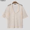 INCERUN Oversized Men Deep V Long Sleeve Hollow Loose T-shirts Tops