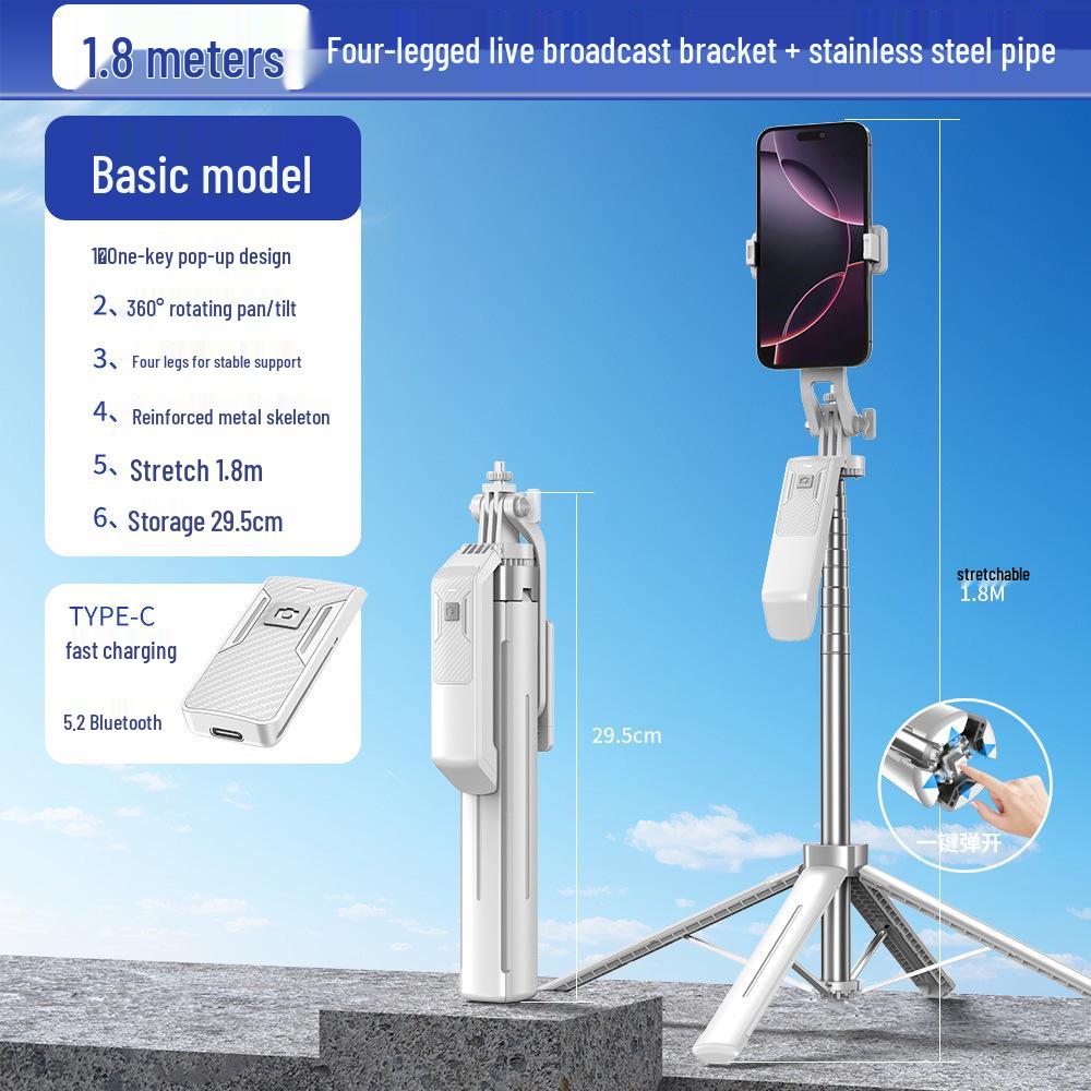 1.8m Aluminum Alloy Selfie Stick with Bluetooth Remote and Phone Holder for Live Streaming