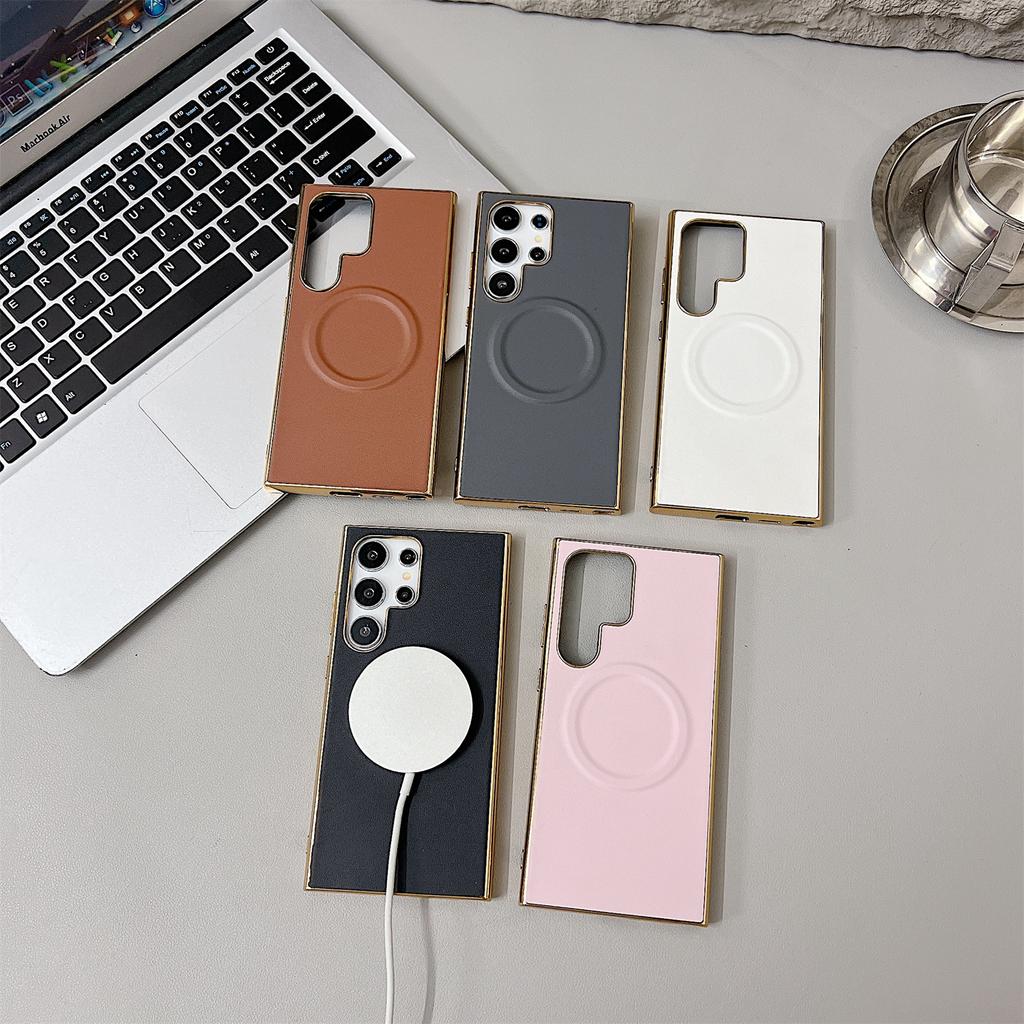 For Samsung Galaxy S25 Ultra Magnetic Case Nappa Texture PU+TPU+PC Phone Back Cover