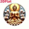 Metal Wall Art Golden Buddha Circle Retro Design Soft Blue Background Home Decor
