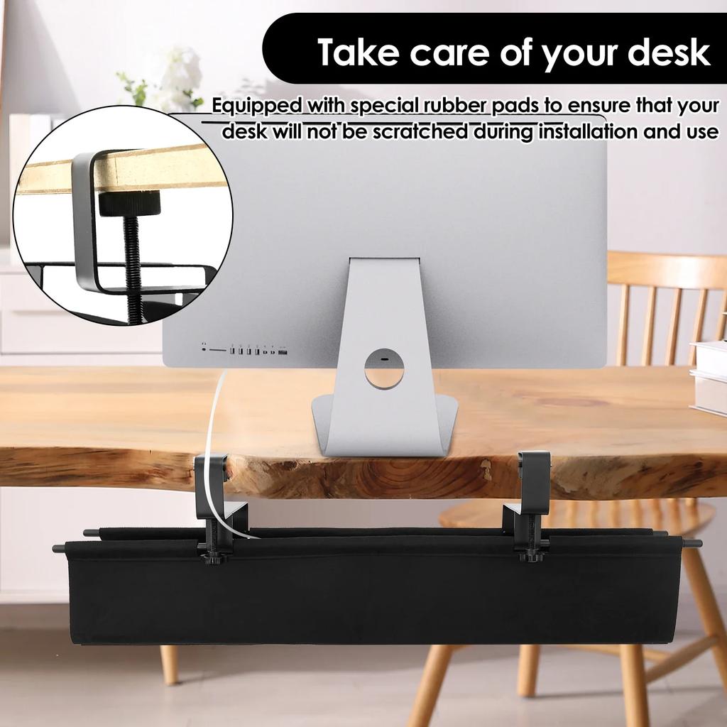 Under Desk Cable Management Tray No Drill Under Desk Cable Organizer with 2 Hook Woven Fabric Storage Rack for Home Office Study