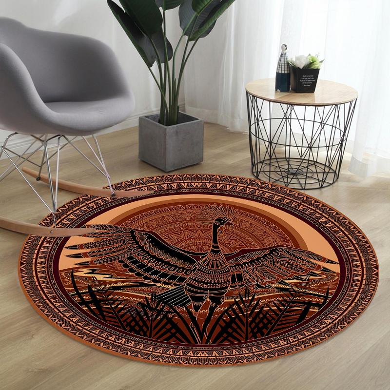 Bohemian Tribal Pattern Round Rug Collection Non Slip Wear Resistant Soft Washable Living Room Bedroom Decor Rug 80cm x 80cm