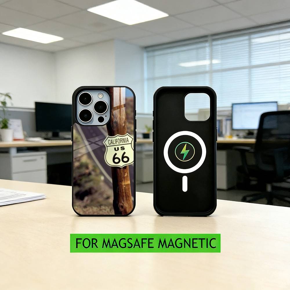 

A-American R-Route 66 Phone Case For iPhone17,16,15,14,13,12,11 Plus,Pro Magnetic with Magsafe Wireless Charging iPhone17