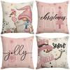 Pink Warm Snowflake Snowman Santa Claus Element Digital Printing Linen Material Home Sofa Pillow Cover