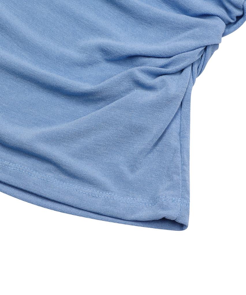 Mucent Viola One-Shoulder Asymmetrical Shirred Short Sleeve T-Shirt (2 Colors)
