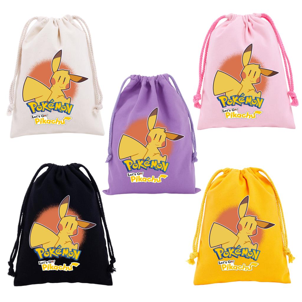 Pokemons Canvas Drawstring Bags Anime Figures Pikachu Eevee Gengar Cartoon Print Handbags Kids Birthday Party Candy Gift Bag