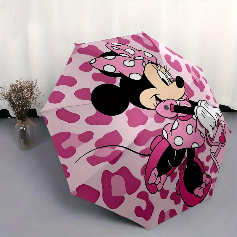 Disney Minnie Mouse,Pink Polka Dots,Leopard Print Manual Opening and Closing Umbrella, 8-Rib Reinforced Folding Design, Lightweight