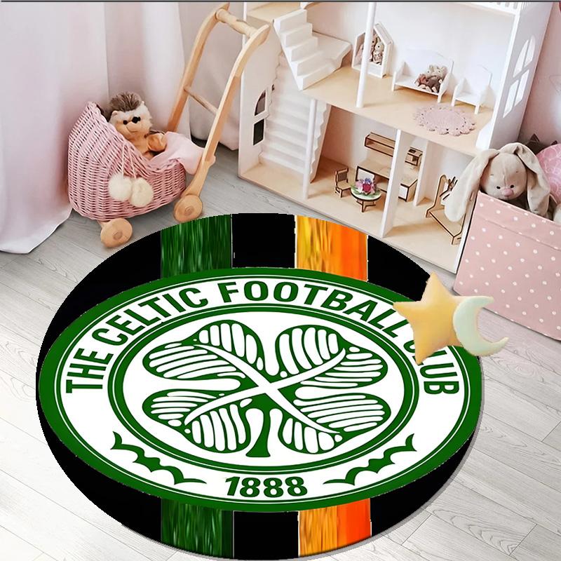 1PC round rug Cel-tic Football Club Crest Printed Round Area Rug ,Rug For Home Office, Round Chair Rug, Decorative Carpet Fan gifts Christmas gift