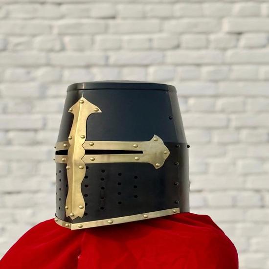 Black Knight Templar Crusader Helmet Medieval Great, Larp And Cosplay Helmet Handmade Steel Brass Best Gift For Him