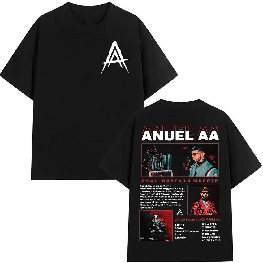 Rapper Anuel AA Real Hasta La Muerte Tour 2026 Summer New Album TShirt Hip Hop Gothic TShirt Short Sleeve TShirt