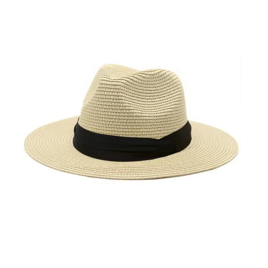 Panama Hat Women Men Wide Brim Straw Beach Hat Ribbon Decor Breathable Elastic Fit Summer Sun Hat Vacation Accessory