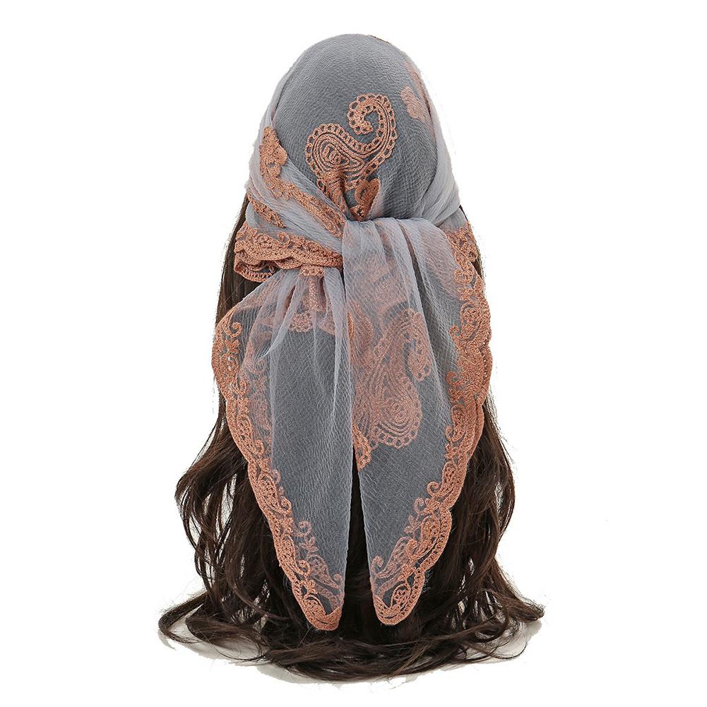 Lace Embroidery Bandana Square Scarf Elegant Breathable Silk Scarves Women Sunscreen Lightweight Shawl Headband