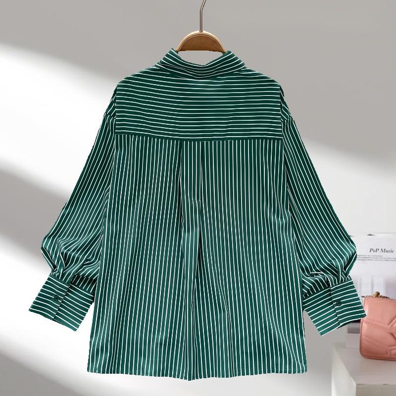 Fashion Long Sleeve Printed Striped Women Shirts New Office Lady Loose Casual Tops Vintage Blouses Women Button Up Simple Shirt Female Clothing 3500