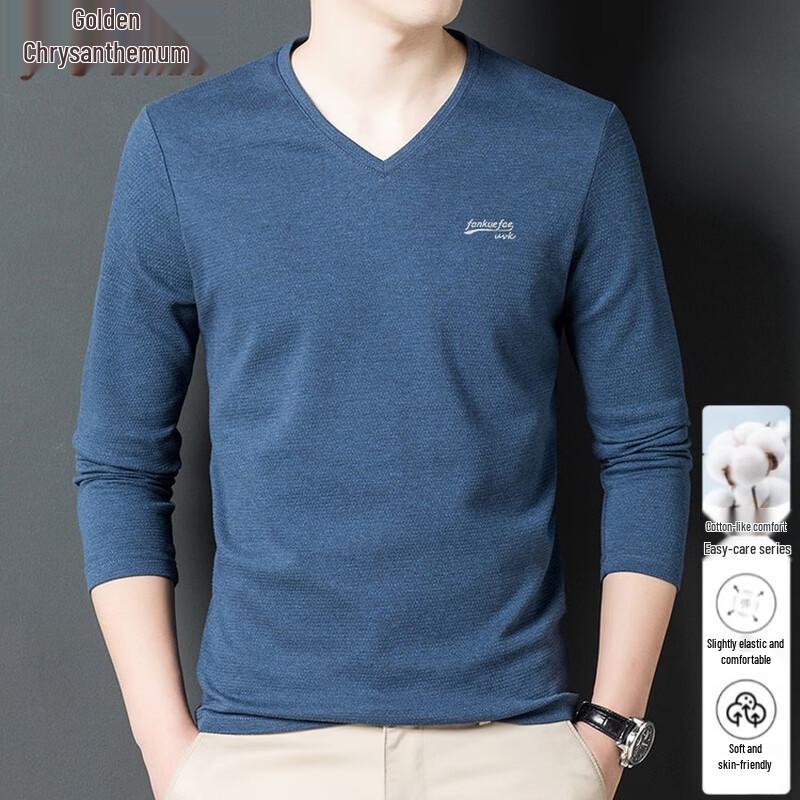 Jinjv Men s Cotton Blend V-neck Long Sleeve T-Shirt M